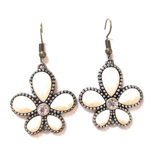 Cream Flower Earrings with Bronze-tone Outline